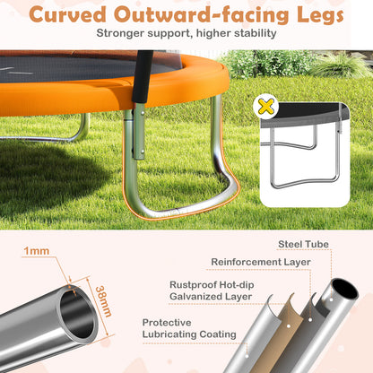 8 Ft Orange Outdoor Trampoline | Heavy-Duty Galvanized Steel Frame
