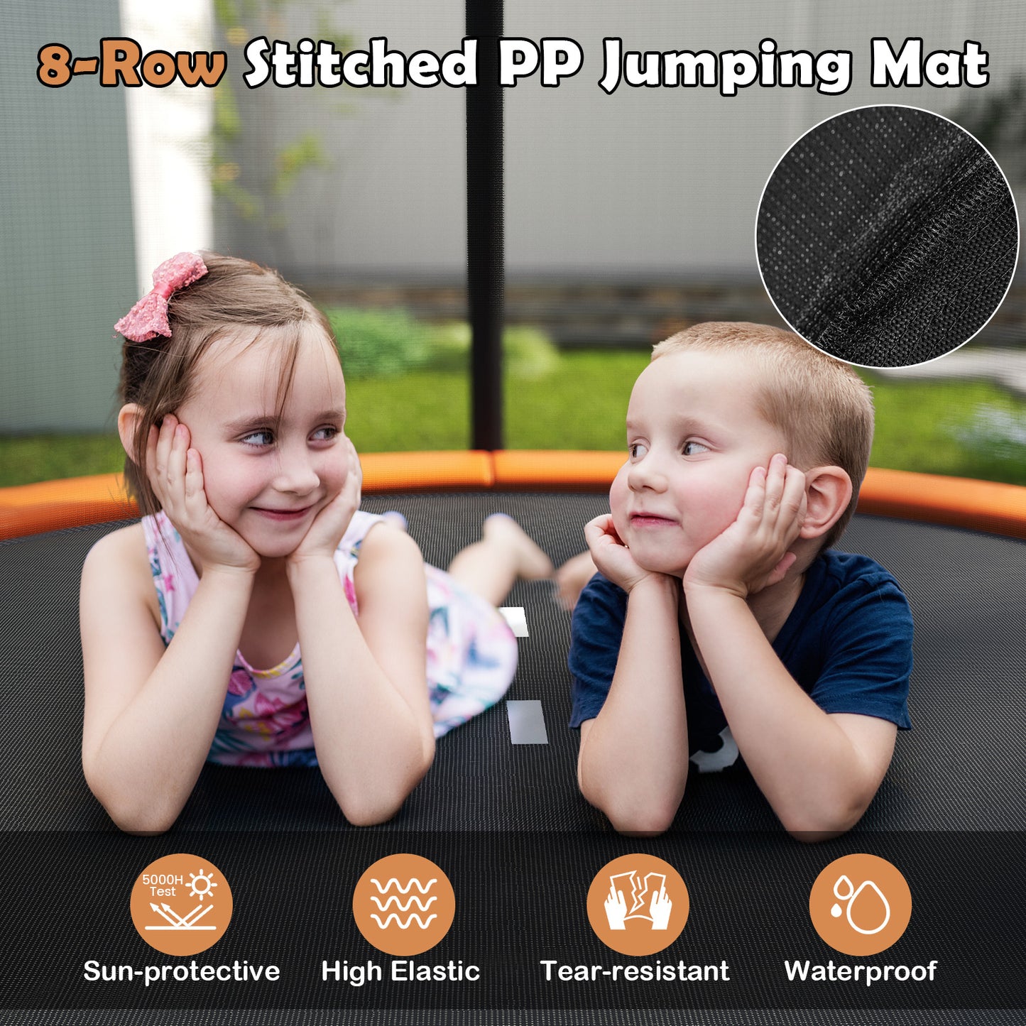 8 Ft Orange Outdoor Trampoline | Heavy-Duty Galvanized Steel Frame
