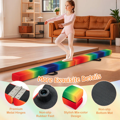 8 Ft Foldable Gymnastics Balance Beam | Wood Base Rainbow