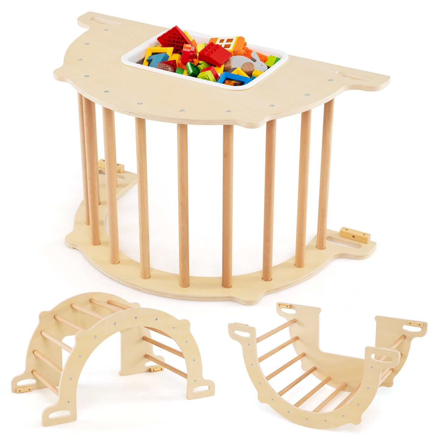 8 In 1 Natural Wood Climbing Arch Sensory Table | Montessori