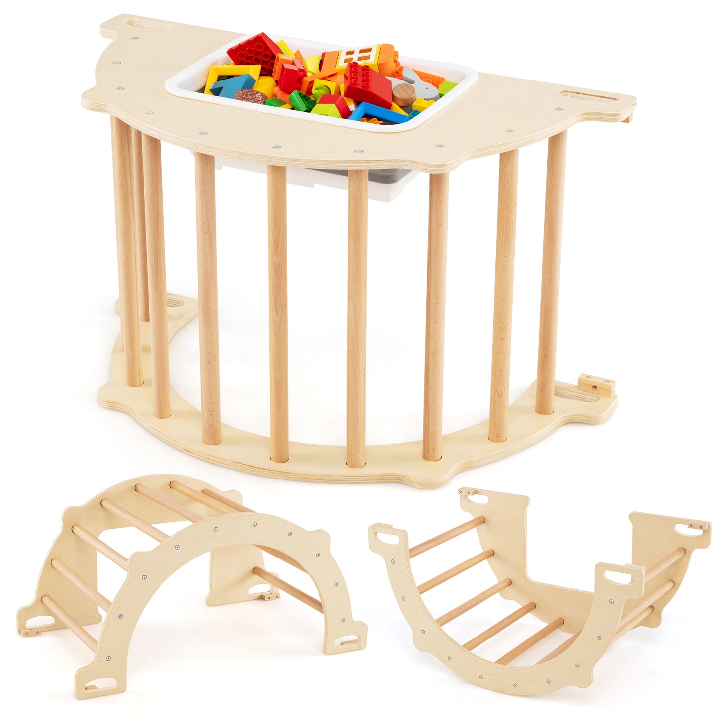8 In 1 Natural Wooden Climbing Arch Sensory Table | Storage Bin