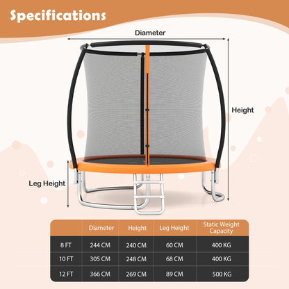 8 Ft Orange Outdoor Trampoline | Heavy-Duty Galvanized Steel Frame
