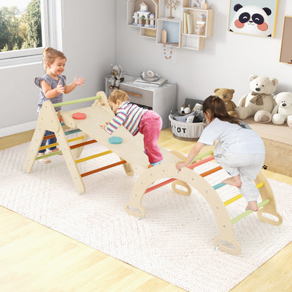 8-in-1 Kids Climbing Frame with Padded Cushion and Reversible Ramp-Macaron