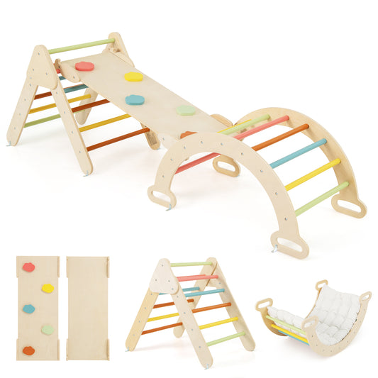 8 In 1 Wooden Kids Climbing Frame | Macaron Multicolour Beech