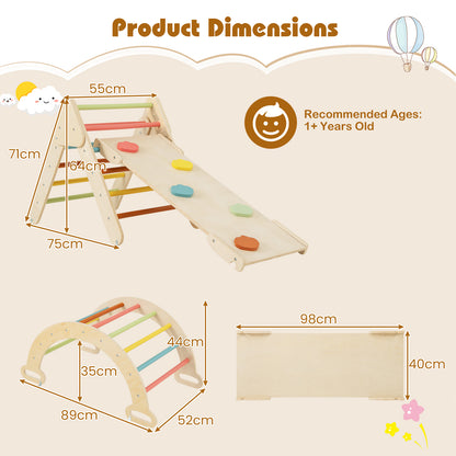 8 In 1 Wooden Kids Climbing Frame | Macaron Multicolour Beech