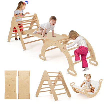 8 In 1 Kids Climbing Frame With Padded Cushion And Reversible Ramp Natural