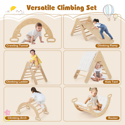 8 In 1 Kids Climbing Frame With Padded Cushion And Reversible Ramp Natural