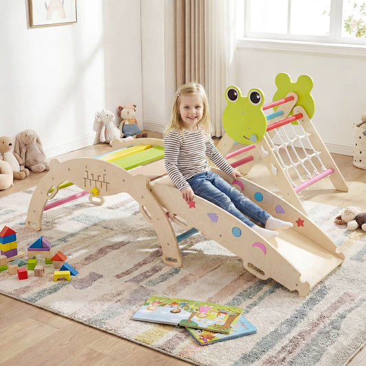 8 In 1 Wooden Triangle Climber | Foldable Colourful Playset