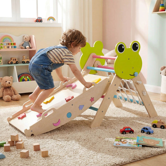 8 In 1 Wooden Triangle Climber | Foldable Colourful Playset