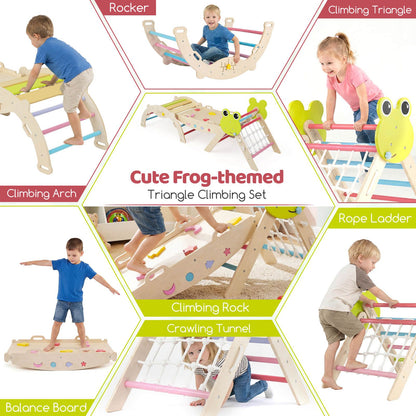 8 In 1 Wooden Triangle Climber | Foldable Colourful Playset