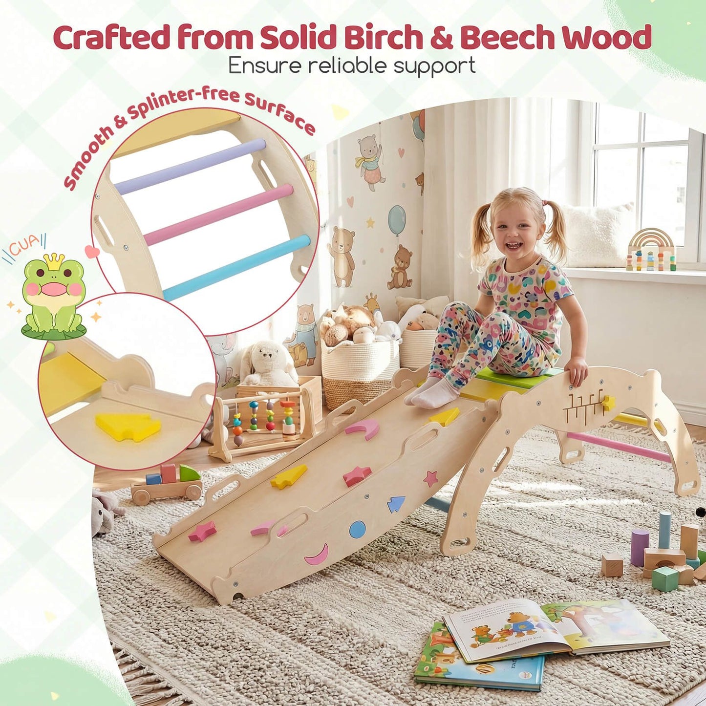 8 In 1 Wooden Triangle Climber | Foldable Colourful Playset