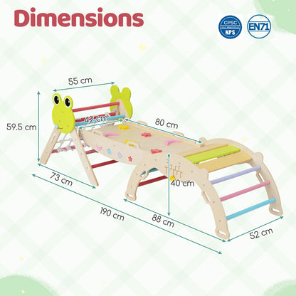 8 In 1 Wooden Triangle Climber | Foldable Colourful Playset