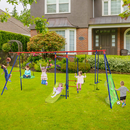 8-in-1 Outdoor Swing Set | Slide Basketball Hoop Multicolour