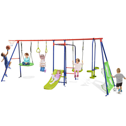 8-in-1 Outdoor Swing Set | Slide Basketball Hoop Multicolour