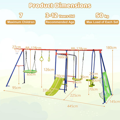 8-in-1 Outdoor Swing Set | Slide Basketball Hoop Multicolour
