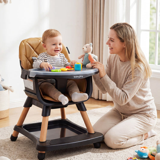 Costway 9-in-1 Convertible High Chair with Booster Seat and Waterproof Cushion-Black