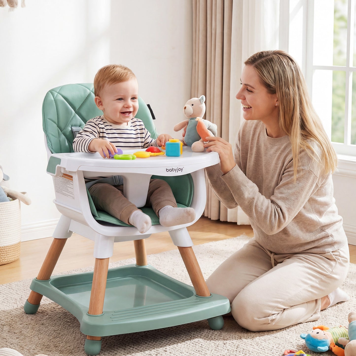 Costway 9-in-1 Convertible High Chair with Booster Seat and Waterproof Cushion-Green