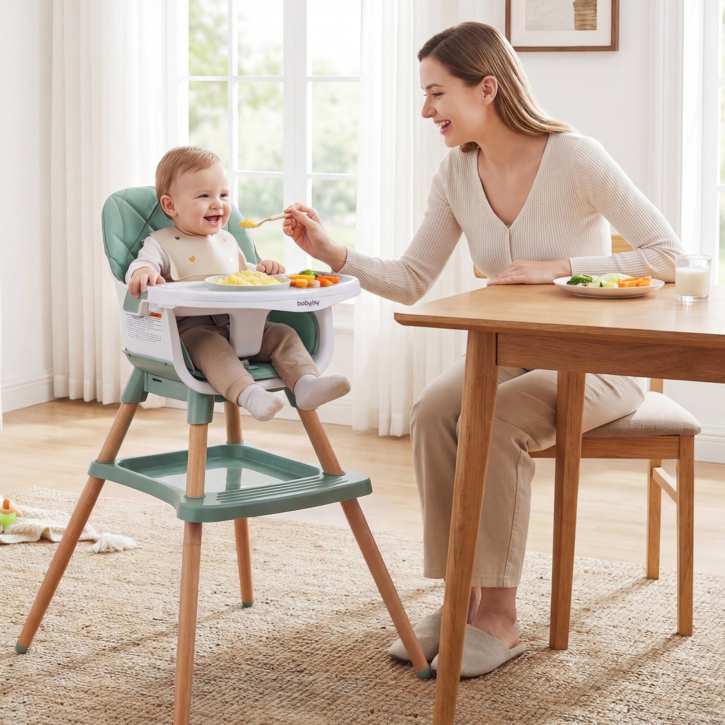 Green 9-In-1 Convertible High Chair | Waterproof Cushion & Booster