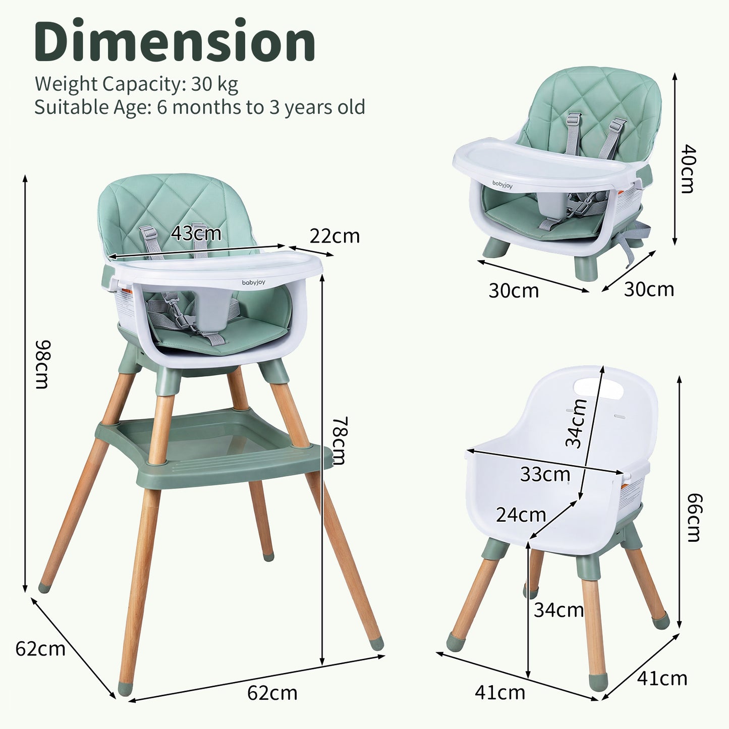 Green 9-In-1 Convertible High Chair | Waterproof Cushion & Booster