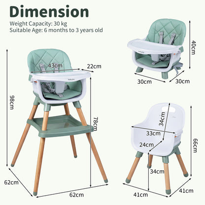 Green 9-In-1 Convertible High Chair | Waterproof Cushion & Booster