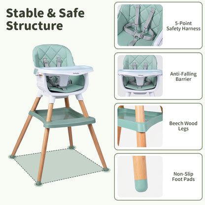 Green 9-In-1 Convertible High Chair | Waterproof Cushion & Booster