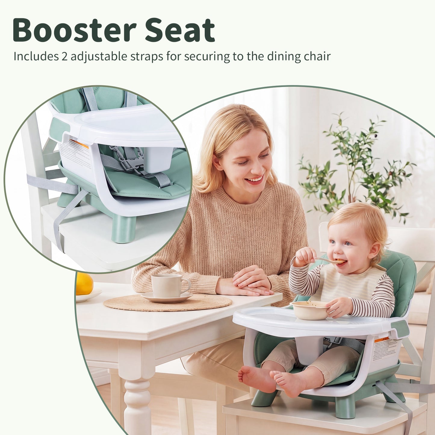 Green 9-In-1 Convertible High Chair | Waterproof Cushion & Booster