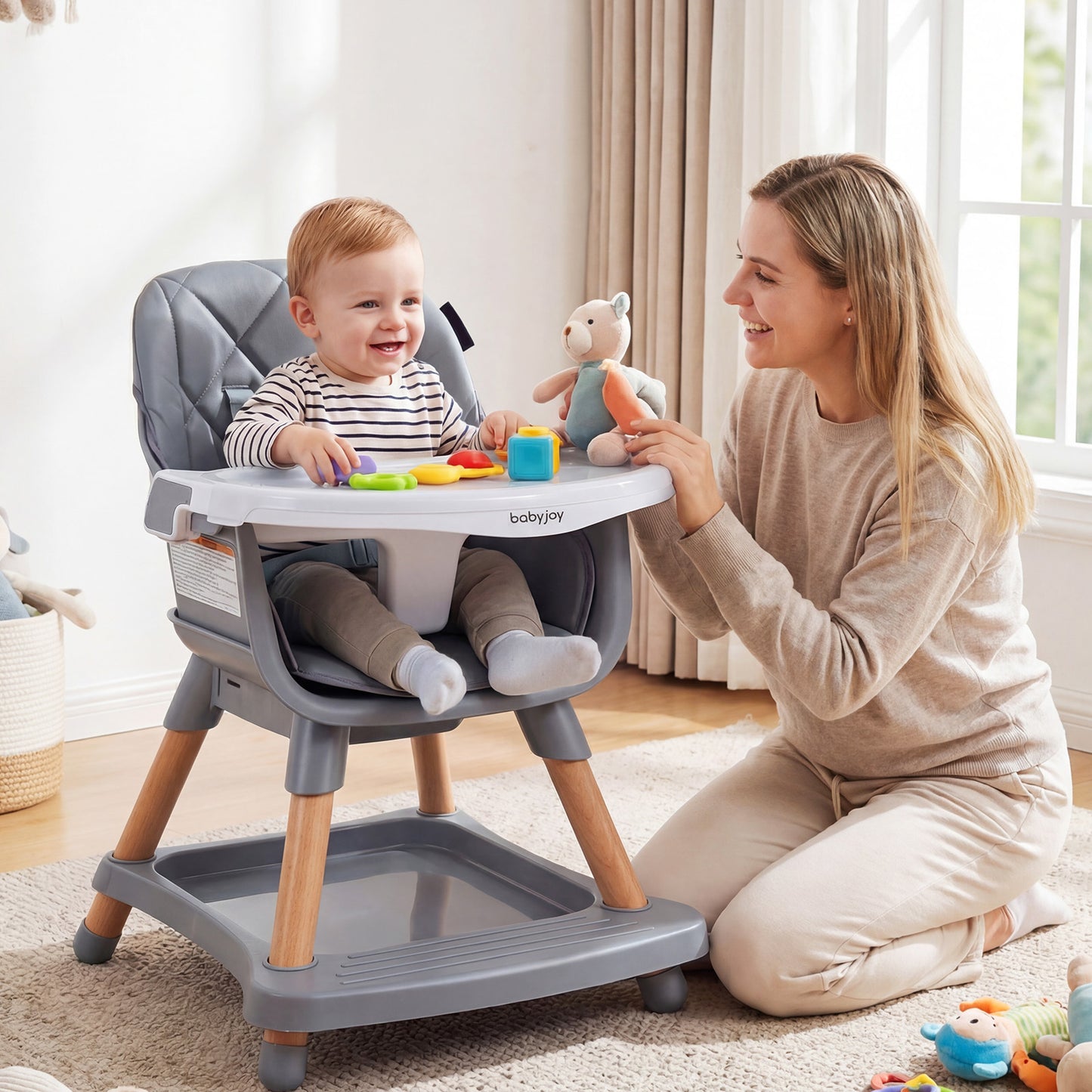 Costway 9-in-1 Convertible High Chair with Booster Seat and Waterproof Cushion-Grey