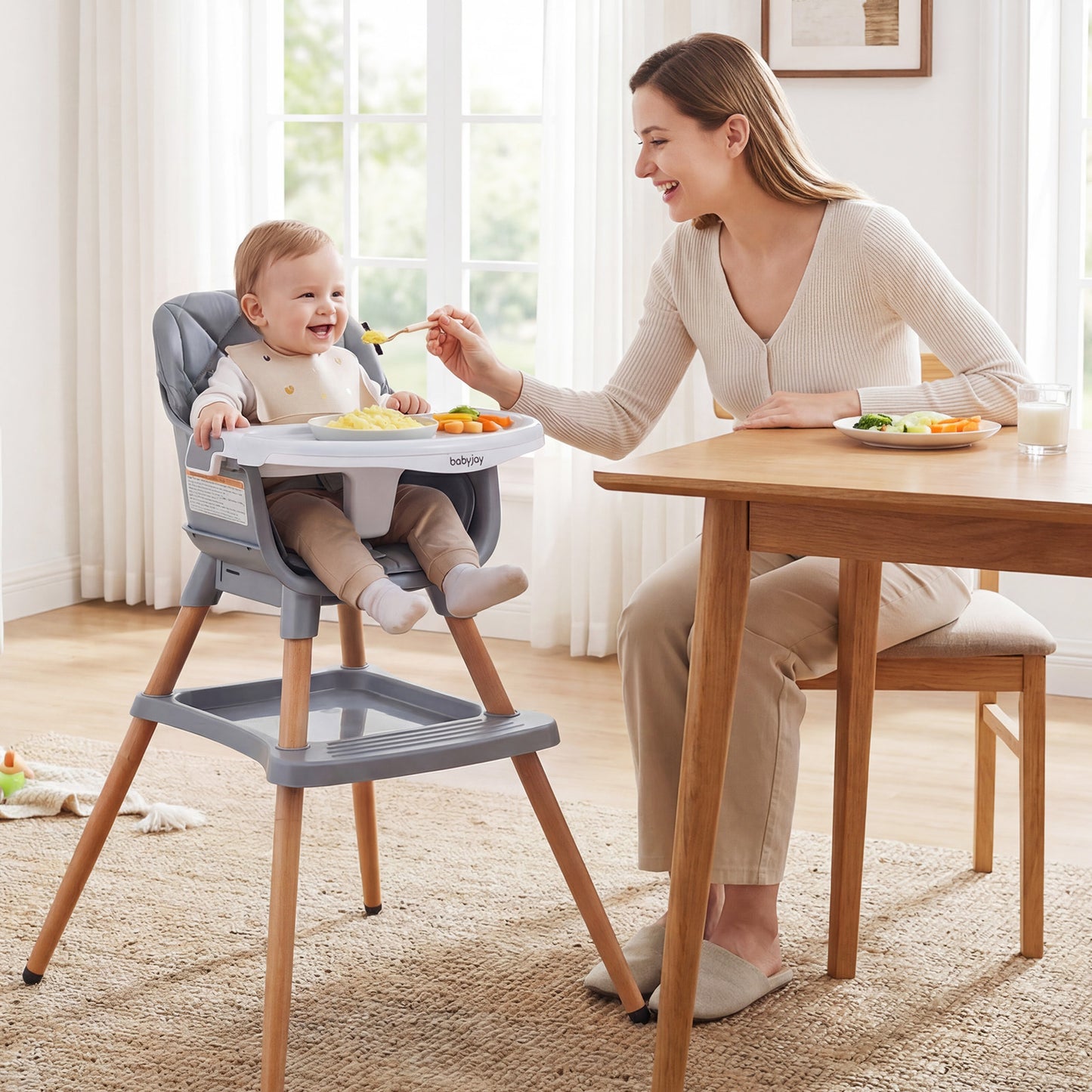 Grey 9-In-1 Convertible High Chair | Waterproof Cushion & Booster