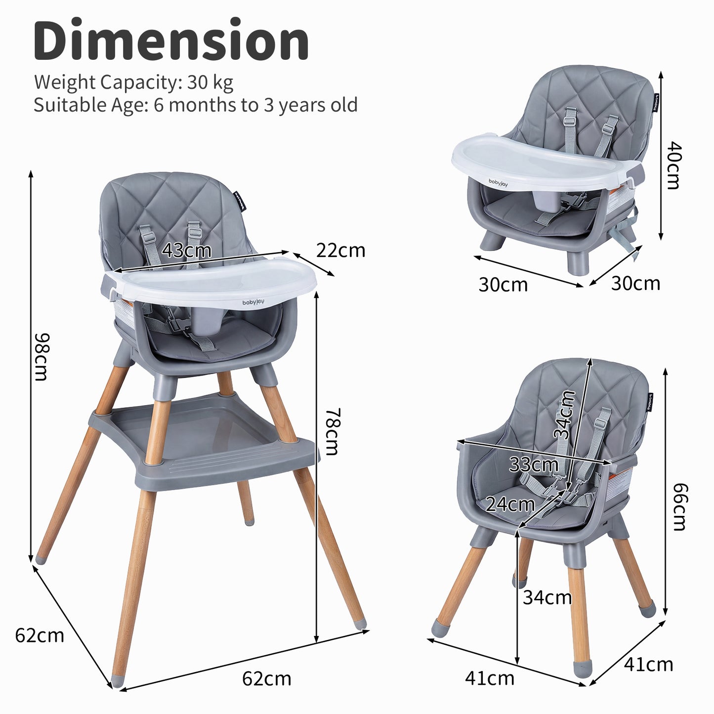 Grey 9-In-1 Convertible High Chair | Waterproof Cushion & Booster