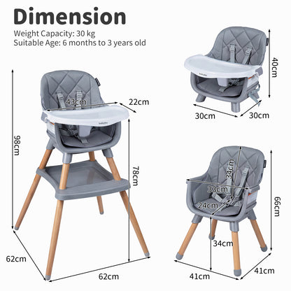 Grey 9-In-1 Convertible High Chair | Waterproof Cushion & Booster