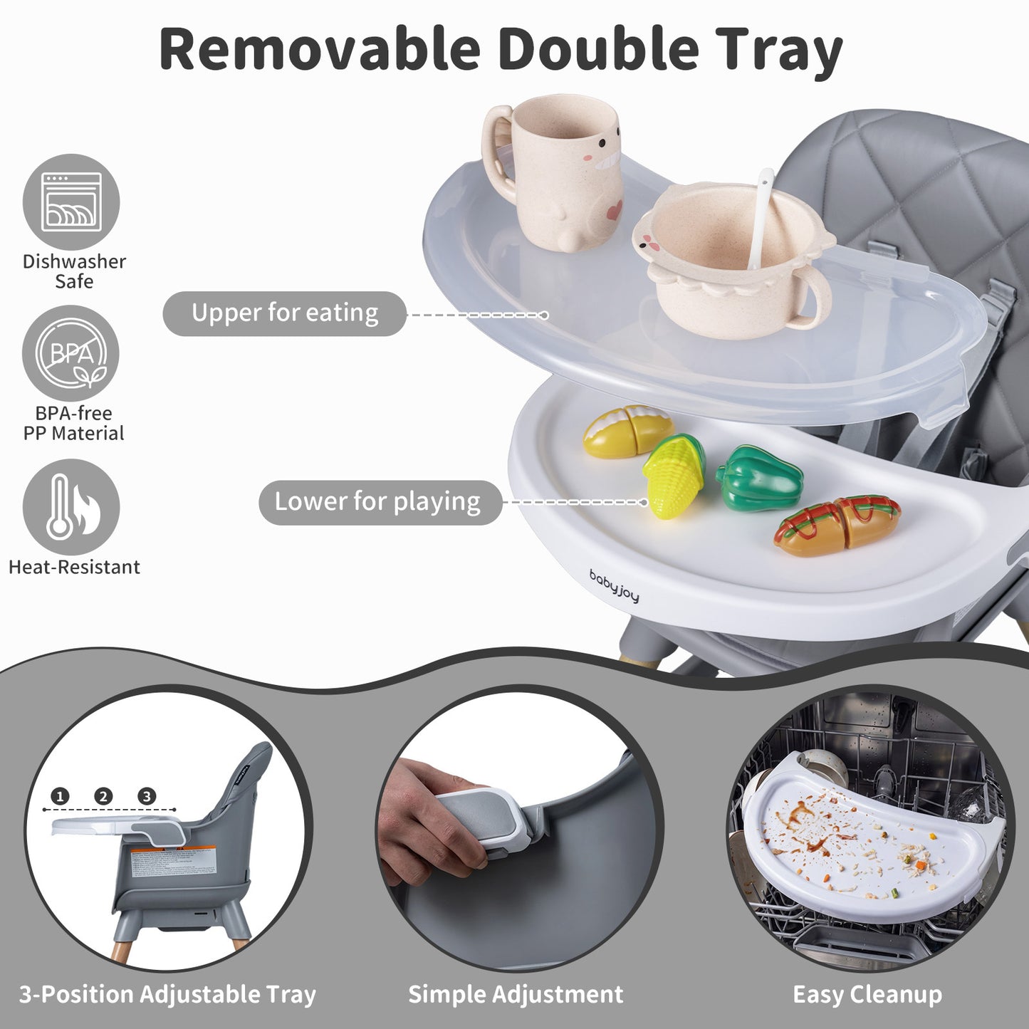 Grey 9-In-1 Convertible High Chair | Waterproof Cushion & Booster