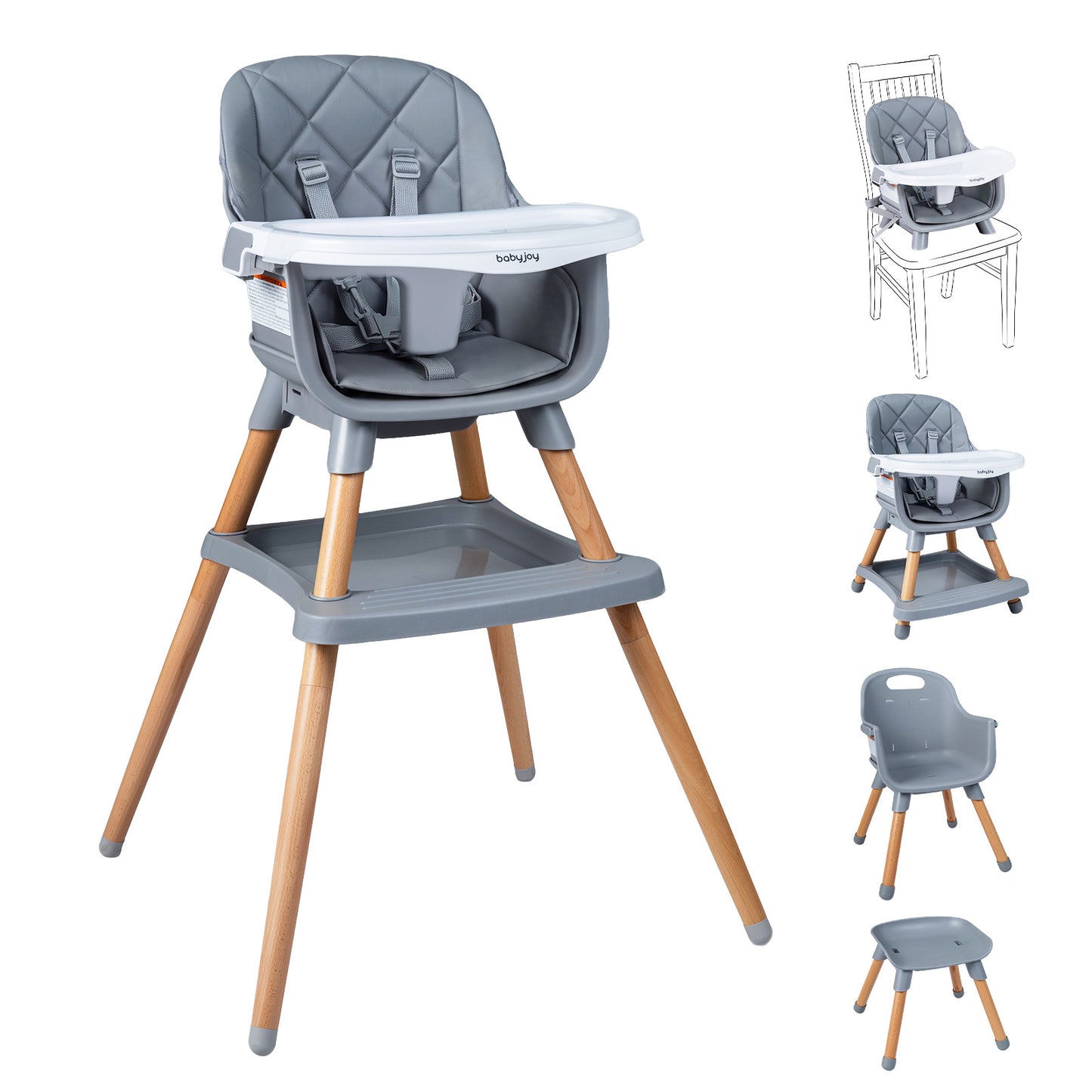 Grey 9-In-1 Convertible High Chair | Waterproof Cushion & Booster