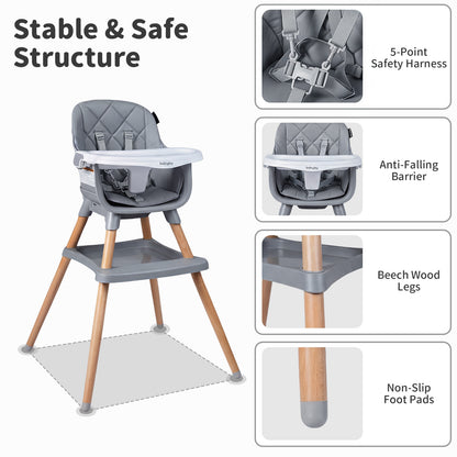 Grey 9-In-1 Convertible High Chair | Waterproof Cushion & Booster