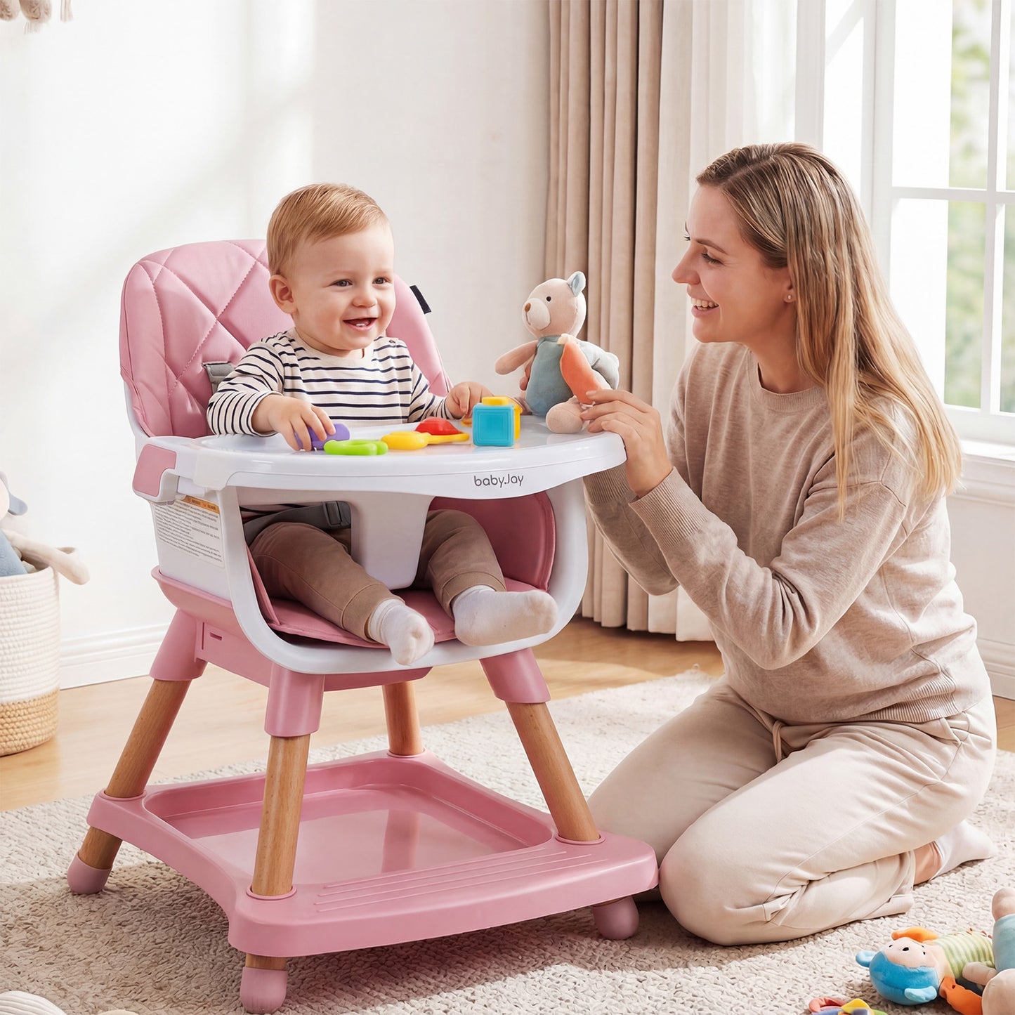 Costway 9-in-1 Convertible High Chair with Booster Seat and Waterproof Cushion-Pink