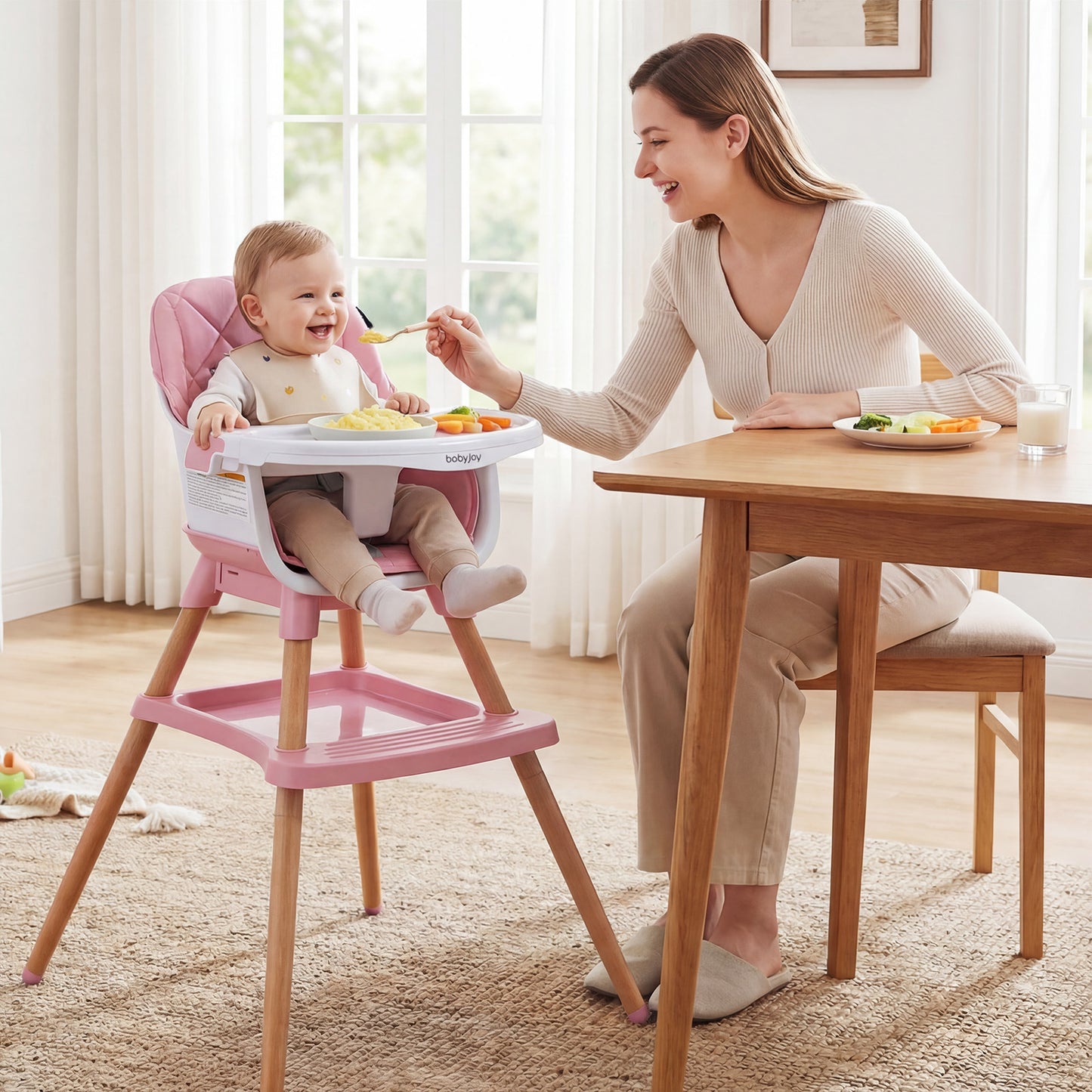 Pink 9-In-1 Convertible High Chair | Waterproof Cushion & Booster