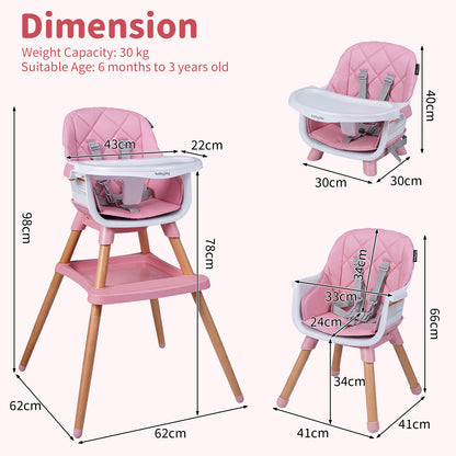Pink 9-In-1 Convertible High Chair | Waterproof Cushion & Booster