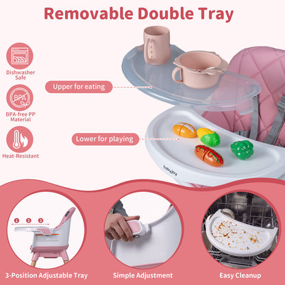 Pink 9-In-1 Convertible High Chair | Waterproof Cushion & Booster