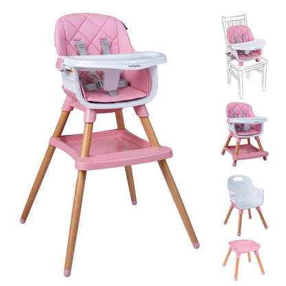 Pink 9-In-1 Convertible High Chair | Waterproof Cushion & Booster
