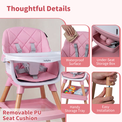 Pink 9-In-1 Convertible High Chair | Waterproof Cushion & Booster