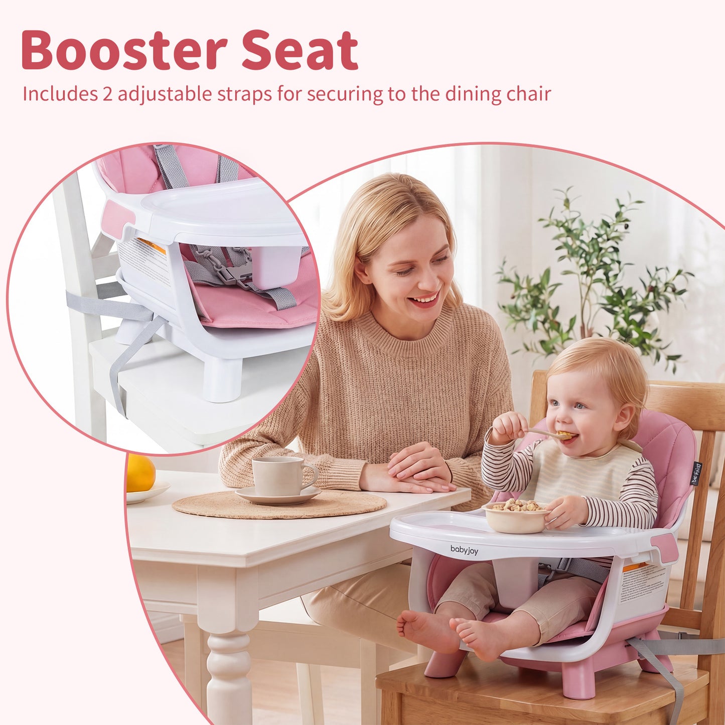 Pink 9-In-1 Convertible High Chair | Waterproof Cushion & Booster
