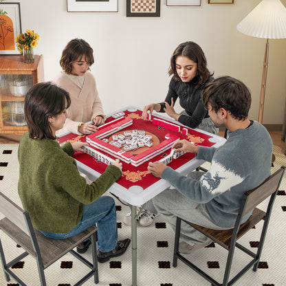 90cm Portable Folding Mahjong Table | Red Felt Mat & Cup Holders
