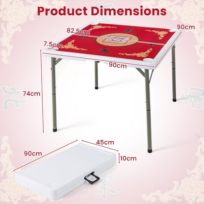 90cm Portable Folding Mahjong Table | Red Felt Mat & Cup Holders