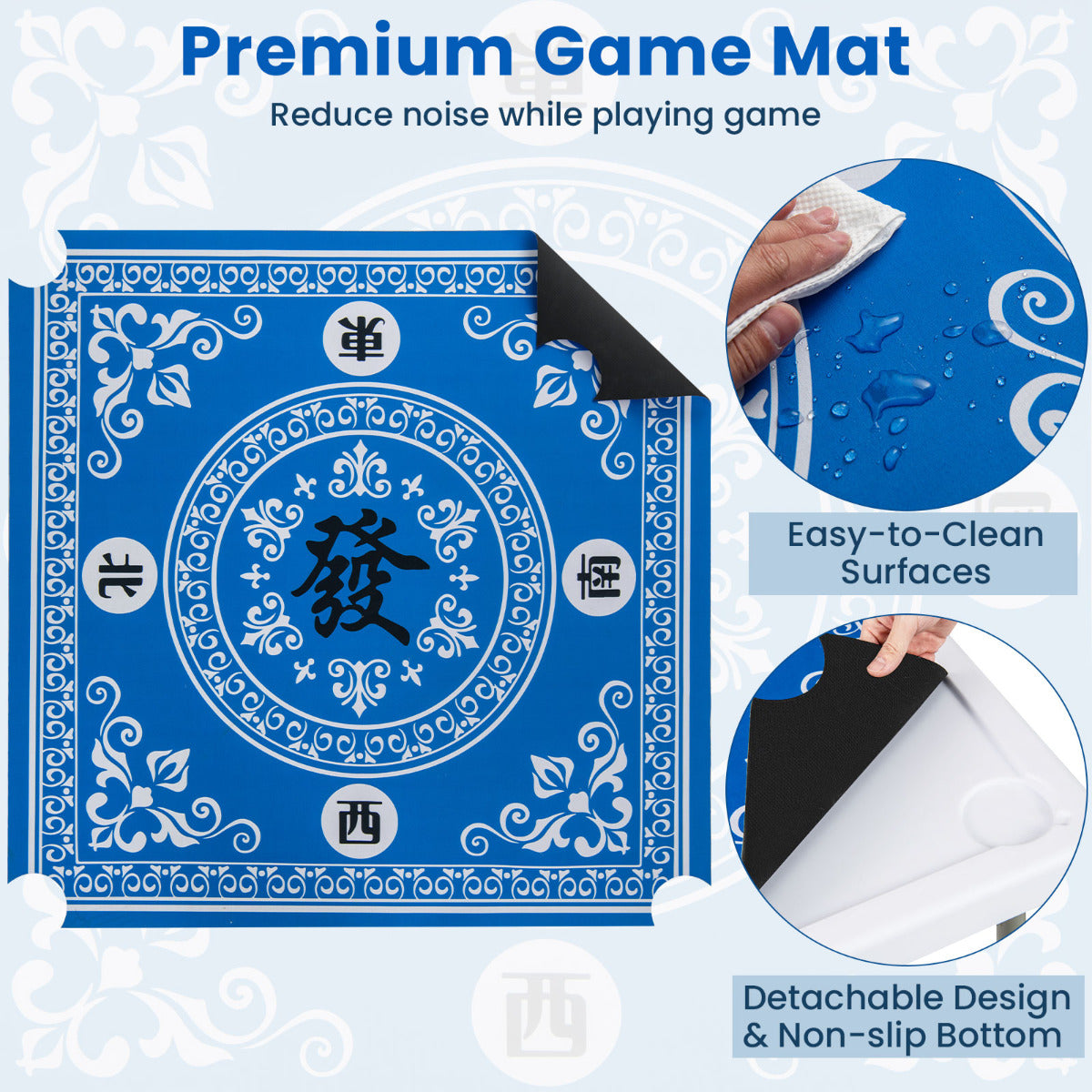 Blue 90cm Portable Folding Mahjong Table | Felt Mat Cup Holders