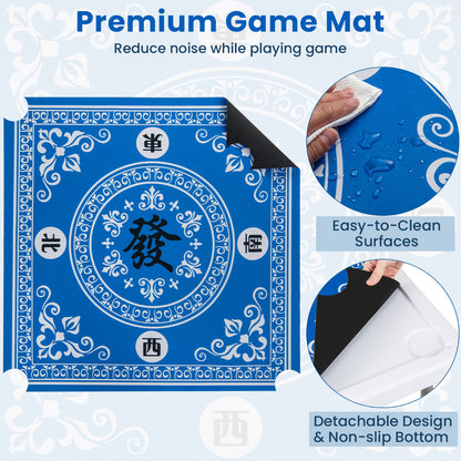 Blue 90cm Portable Folding Mahjong Table | Felt Mat Cup Holders