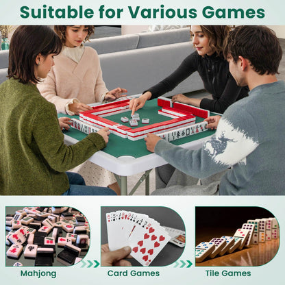 90cm Foldable Mahjong Table | Portable Green Felt Cup Holders