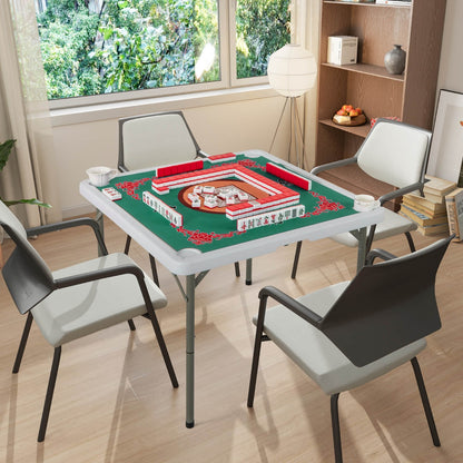 90cm Folding Mahjong Table Portable with Felt Mat and Cup Holders-Multicolor