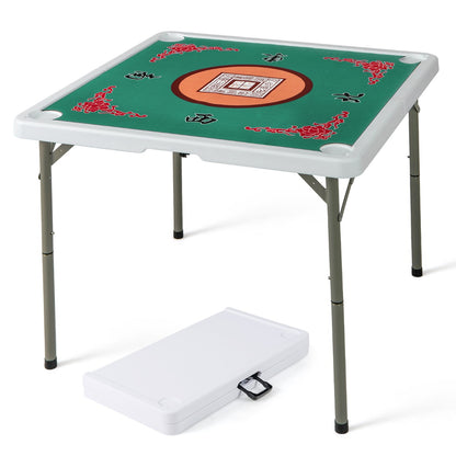 90cm Foldable Mahjong Table | Felt Mat Cup Holders | Green Red