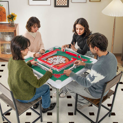 90cm Foldable Mahjong Table | Felt Mat Cup Holders | Green Red