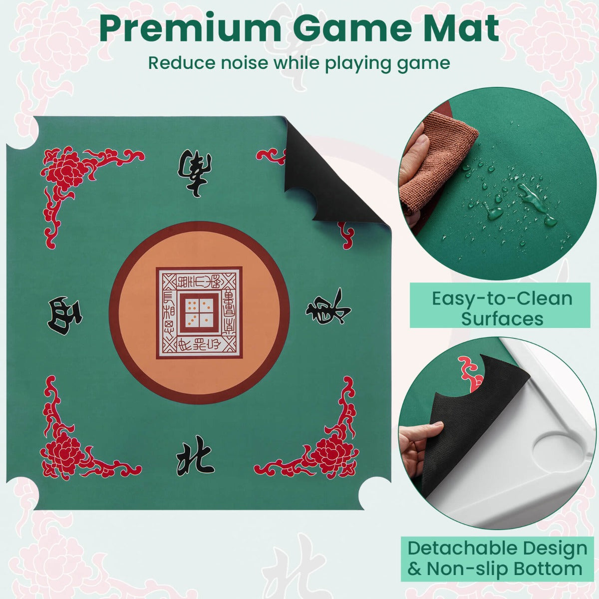 90cm Foldable Mahjong Table | Felt Mat Cup Holders | Green Red