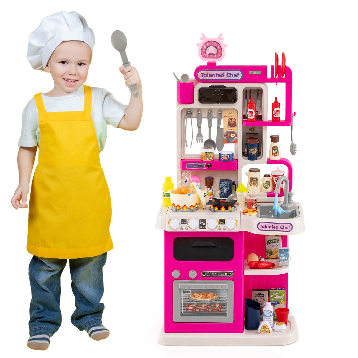 95 Piece Pink Kitchen Playset | Realistic Sounds & Water Faucet